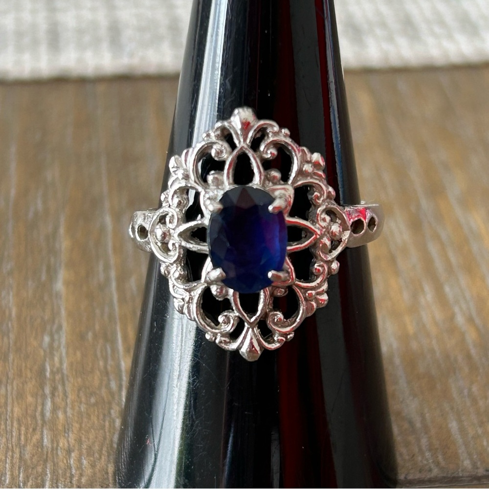 14k White Gold Platinum Sapphire Ring - Picture 4 of 14